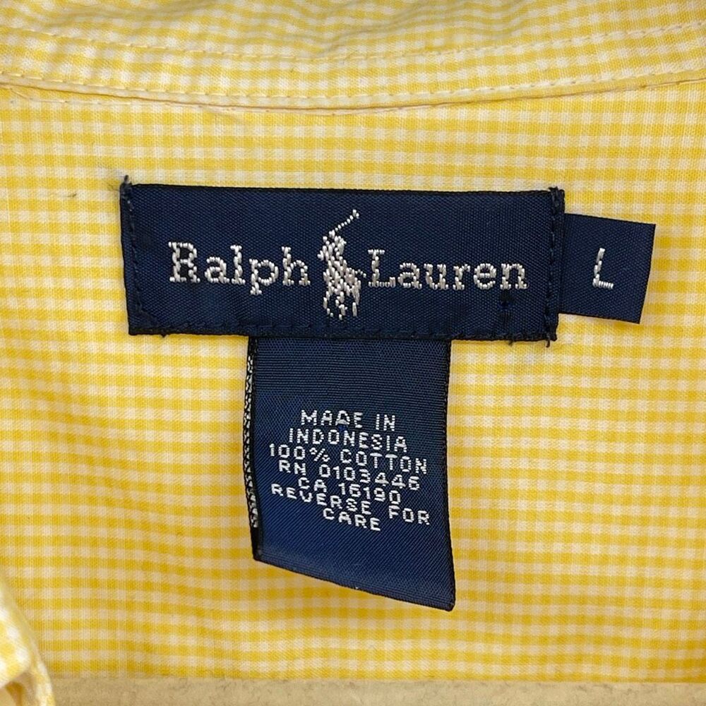 Polo Ralph Lauren Men’s Yellow Gingham Button Down Oxford Shirt Pony Logo Large - Picture 4 of 10
